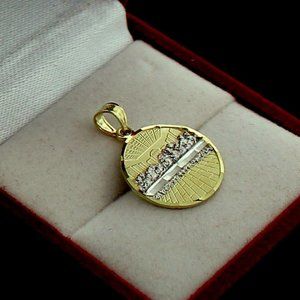 Real 10K Solid Yellow Gold Last Supper Charm Pendant Round Jesus Medallion